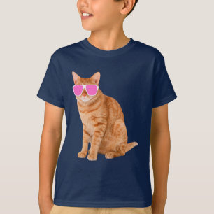 T-shirt Drôle Chat Tabby Orange Avec Lunettes De Soleil