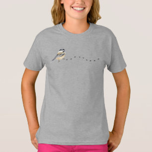T-shirt Drôle Chickadee mignon Petite piste d'oiseaux 