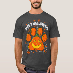 T-shirt Drôle Chien Chat Paw Citrouille Halloween Costume 