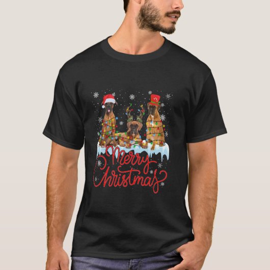 T-shirt Drôle Chien de boxe Lumières Noël Jeu de Noël Tee  (Devant)