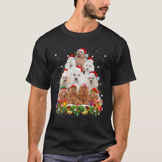 T-shirt Drôle chien de caniche Noël arbre mignon Noël Noël (Devant)
