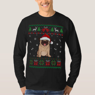 T-shirt Drôle chien de Carlin Santa Hat Noël laide pull pu
