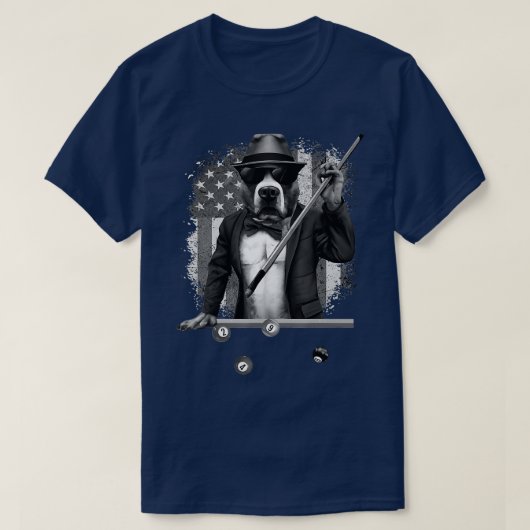 T-shirt Drôle Chien Jouer Piscine Billard américain Drapea (Design devant)