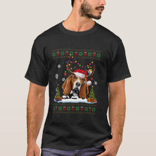 T-shirt Drôle Chien mignon Basset Hound Santa Hat Laid Chr
