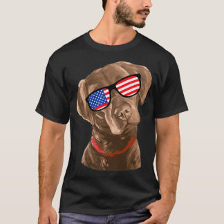 T-shirt Drôle Chocolat Labrador American Flag 4e de