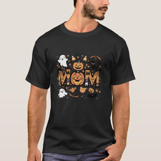 T-shirt Drôle Citrouille Chat Noir Mama Maman Halloween Mo (Devant)