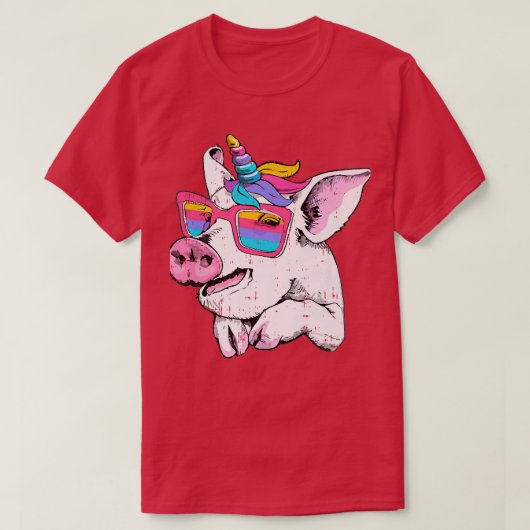 T-shirt Drôle Cochon Piglet Unicorn Horn Lunettes jolie fe (Design devant)