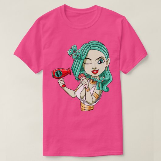 T-shirt Drôle coiffeur mythologie séchoir boucles (Design devant)