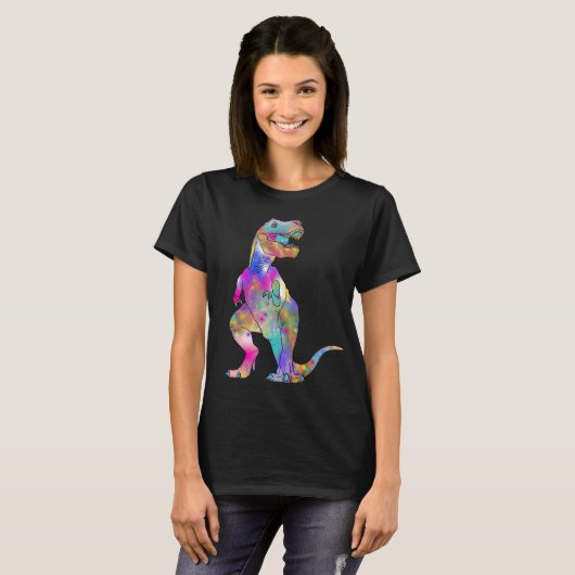 T-shirt Drôle coloré T Rex Psychedelic Dinosaur Art (Devant entier)