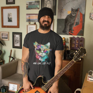 T-shirt Drôle Cool Chat Papa Kitty avec lunettes de soleil