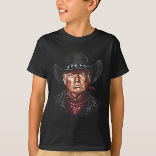 T-shirt Drôle Cowboy Western Donald Trump Us Drapeau 2024