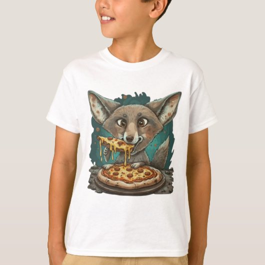 T-shirt Drôle coyote manger pizza (Devant)