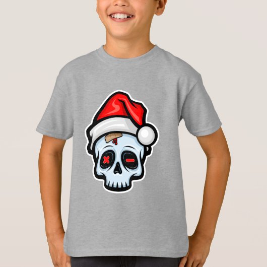 T-shirt Drôle crâne de Noël, style de dessin (Devant)