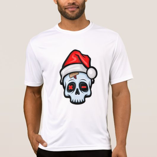 T-shirt Drôle crâne de Noël, style de dessin (Devant)