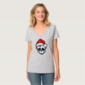 T-shirt Drôle crâne de Noël, style de dessin (Devant entier)