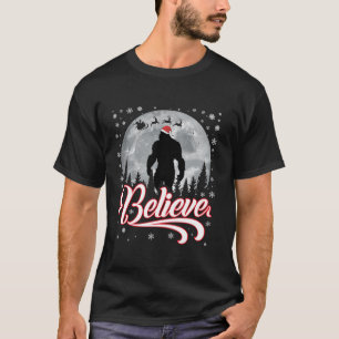 T-shirt Drôle Croire Noël Bigfoot Santa Hat Moon Sce