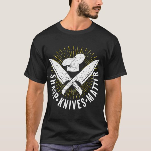 T-shirt Drôle Cuisine Boucher Chef Sharp Couteaux Matt Gif (Devant)