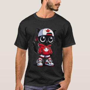 T-shirt Drôle Cute Canada Day Chat Noir Drapeau du Canada