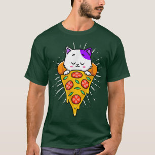 T-shirt Drôle Cute Chats Mange Pizza Kawaii Anime Japonais