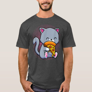 T-shirt Drôle Cute Chats Mange Pizza Kawaii Anime Japonais