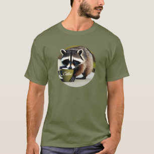 T-shirt Drôle Cute Raccoon Boire Café