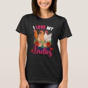 T-shirt Drôle d'amour Mes jolies dames Trois poules fleurs