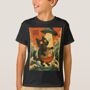 T-shirt drôle d'anime japonais Ufo Ramen Chat Homm