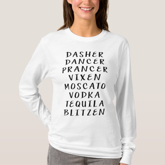 T-shirt Drôle Dasher Danseur Prancer Boit Noël (Devant)
