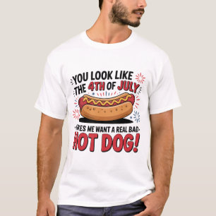T-shirt Drôle de 4 juillet Chien chaud Patriotique Rouge B