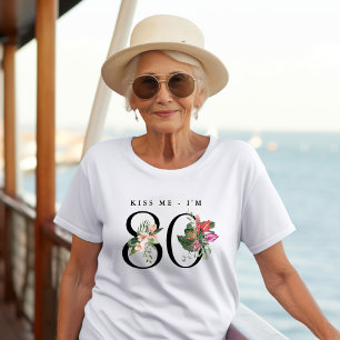 T-shirt Drôle de baiser tropical Embrassez-moi, j'ai 80 an