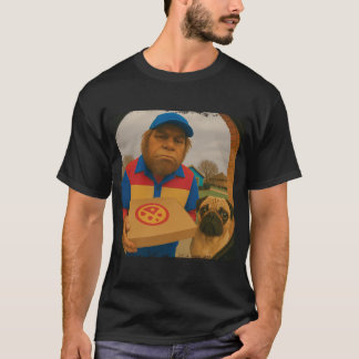 T-shirt Drôle de Bigfoot Livraison de Pizza Pug Caméra de