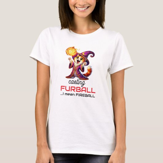 T-shirt drôle de boule de feu de chat de magicien (Devant)