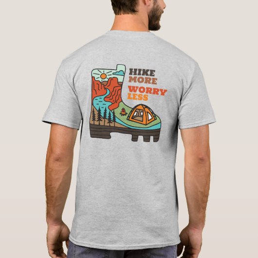 T-shirt drôle de camping 'Hike More Worry Less' (Dos)