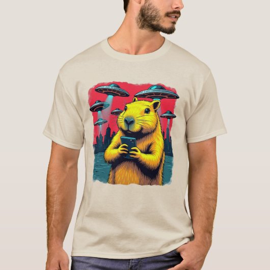 T-shirt drôle de Capybara avec des OVNI - Étrange (Devant)