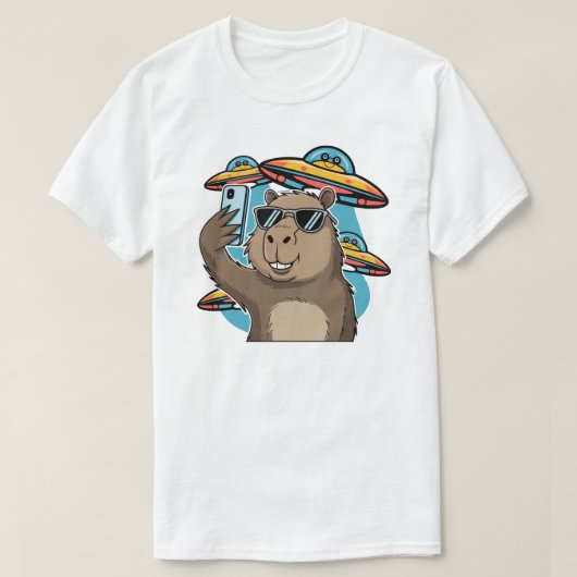 T-shirt drôle de capybara en selfie avec un vaisse (Design devant)