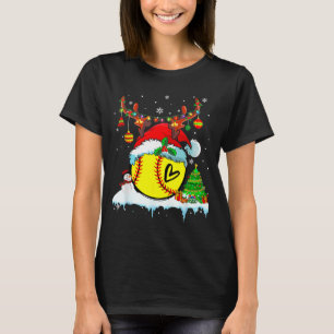 T-shirt Drôle de casquette de Noël de softball de renne de
