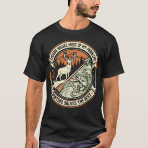 T-shirt Drôle de chasse pêche cerf buck truite vintage