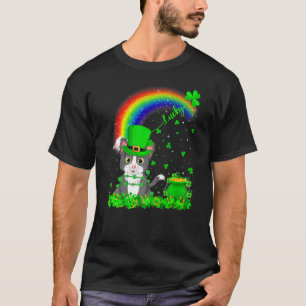 T-shirt Drôle de chat chanceux arc-en-ciel trèfle irlandai