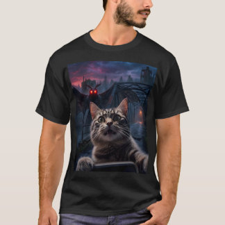 T-shirt drôle de chat choqué en selfie et cryptide
