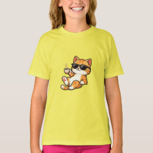 T-shirt drôle de chat cool avec lunettes de soleil