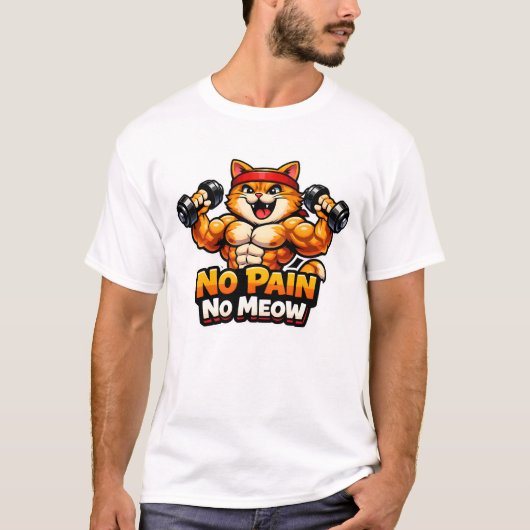 T-shirt drôle de chat de gym – Pas de douleur, pas (Devant)
