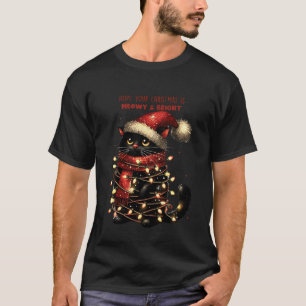 T-shirt drôle de chat de Noël enveloppé de lumière