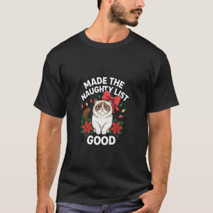 T-shirt Drôle de chat de Noël Liste méchante Amoureux des