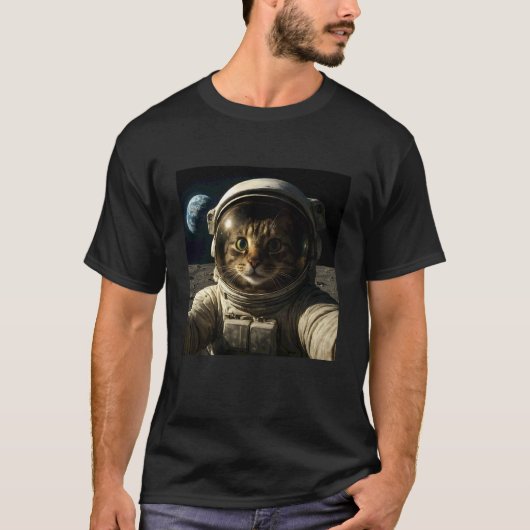 T-shirt Drôle de chat d'espace astronaute mème planète (Devant)