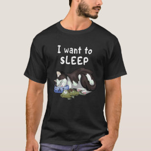 T-shirt drôle de chat endormi avec poisson pour si