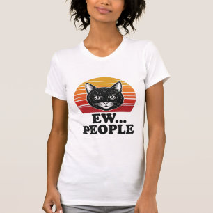 T-shirt drôle de chat noir Ew personnes rétro Suns