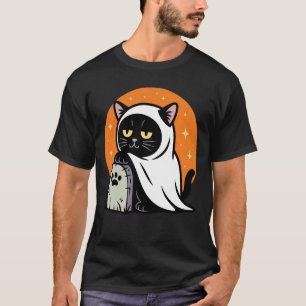 T-shirt Drôle de chat noir Halloween en costume de fantôme