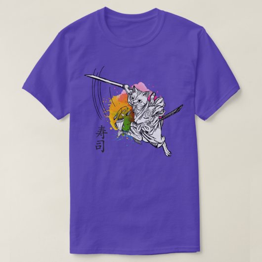 T-shirt Drôle de chat samouraï faisant des sushis (Panneau (Design devant)