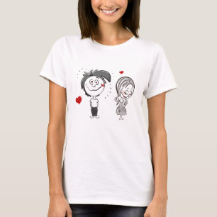 T-shirt drôle de couple de dessin animé, garçon et