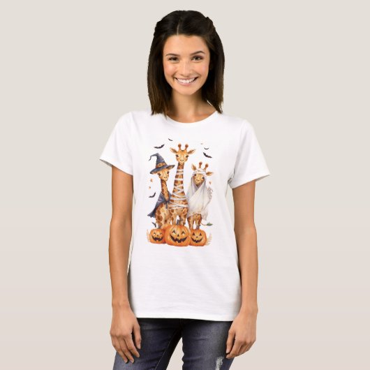 T-shirt drôle de girafe Halloween – Boo, Mummy & S (Devant entier)